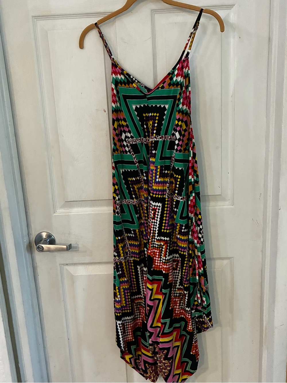 Speed Control Multicolor Geometric Midi Dress with Green Accents, Size: S